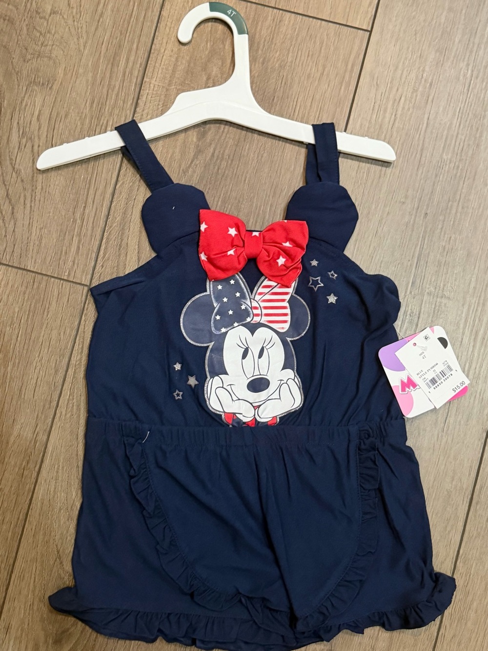 Disney Navy Blue Minnie Mouse Sleeveless Romper with Red Bow